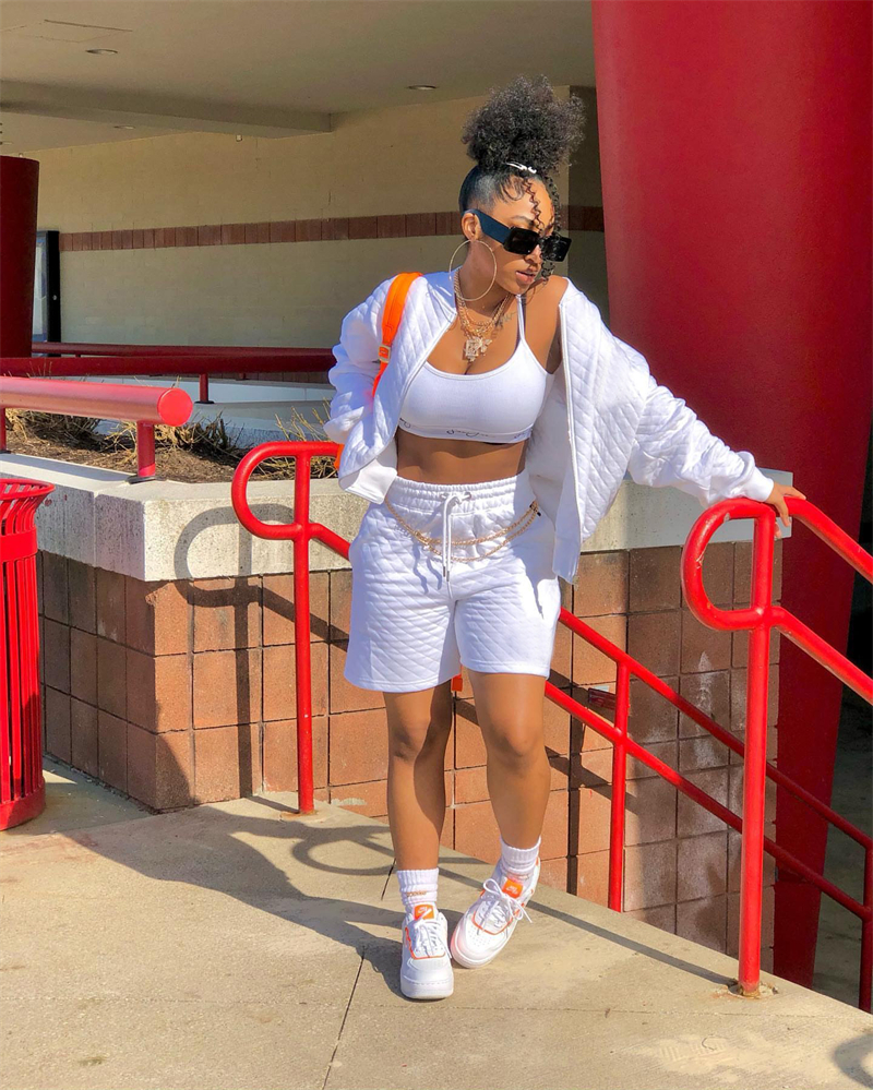 Adogirl Mercerized Cotton Solid Tracksuit Women Casual Active Two Piece Set Zipper Long Sleeve Jacket Top Pockets Shorts Suit 220602