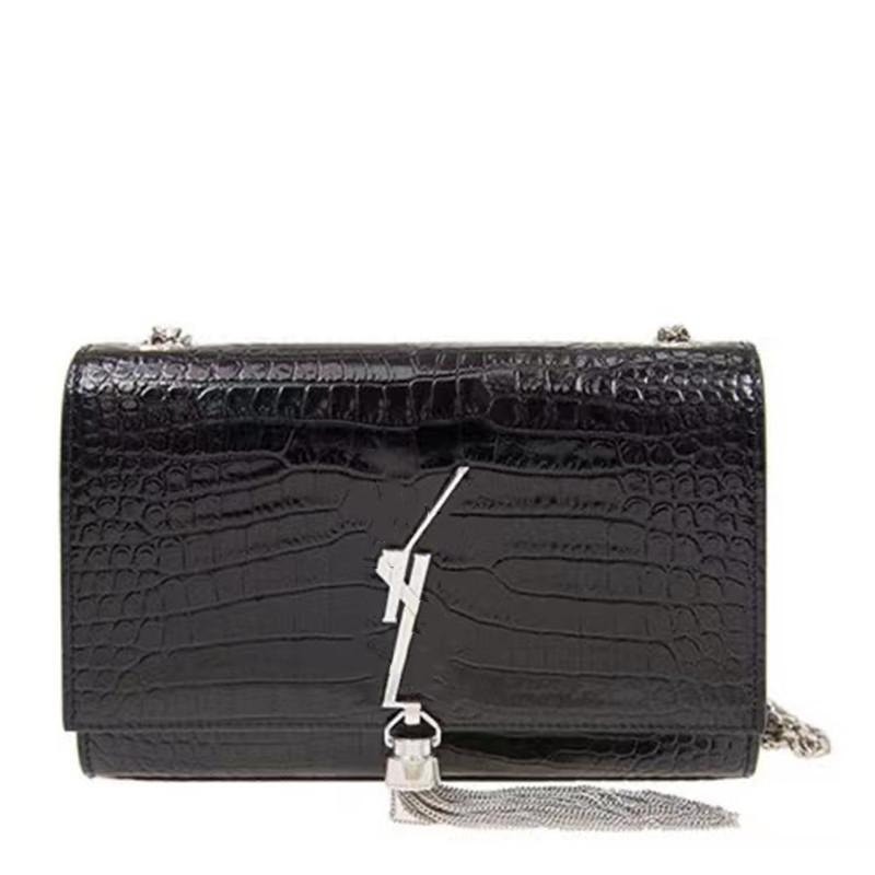 Black Crocodile Texture Shoulder Bags 20x12.5x5cm Metal Chain Messenger Bag with Tassel Buckle 474366, #1 black-silver chain
Black Crocodile Texture Shoulder Bags 20x12.5x5cm Metal Chain Messenger Bag with Tassel Buckle 474366, #1 black-silver chain
