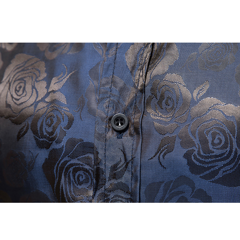 PARKLEES Rose Jacquard Men Shirt Button Up Slim Long Sleeve Dress Shirts Vintage Wedding Bridegroom Chemise Homme 220322