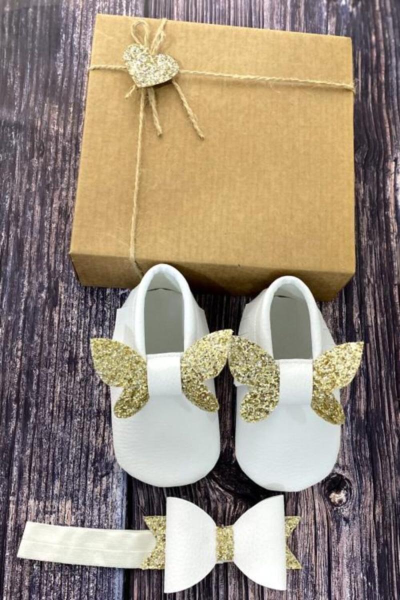 First Walkers Baby Loafers White Front Gold Butterfly And Hair BandanaFirst, As pic
First Walkers Baby Loafers White Front Gold Butterfly And Hair BandanaFirst, As pic