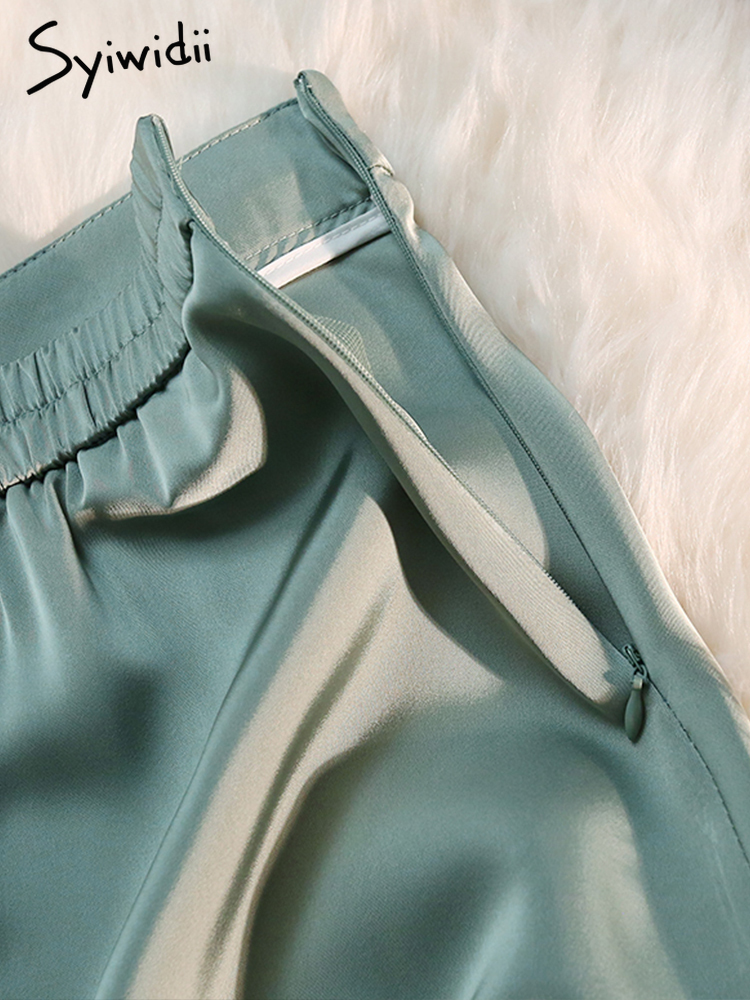 Syiwidii Silk Satin Long Skirts for Women 4 Seasons Elegant Female Midi A Line Skirt Side Zipper Back Elastic Band Fashion Skirt 220701