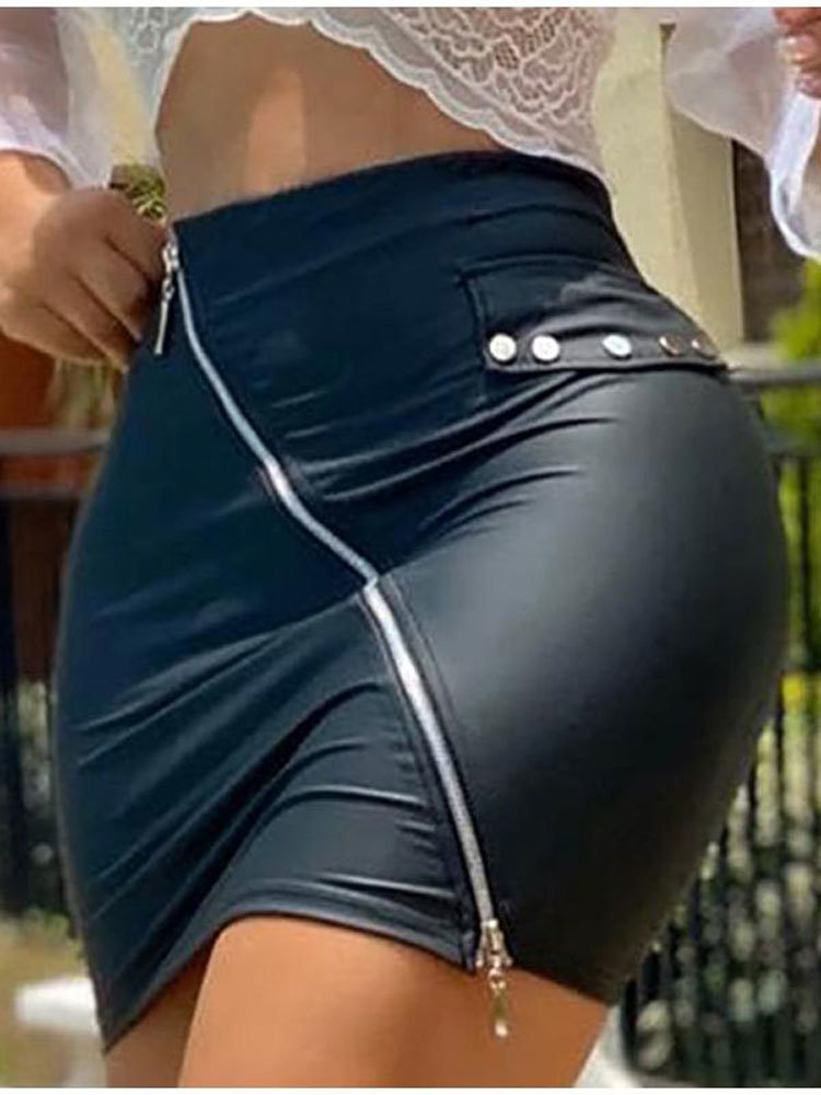 Zipper PU Hip Package Women's Mini Skirt Sexy High Waist Split Black Short Skirts For Woman Autumn Summer Female Bottoms 220317
