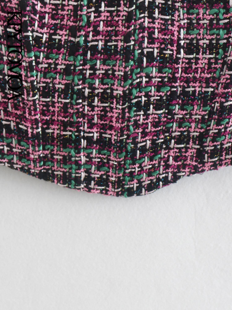 KPYTOMOA Women Fashion With Sweetheart Neck Tweed Tank Tops Vintage Backless Zipper Female Camis Mujer 220325