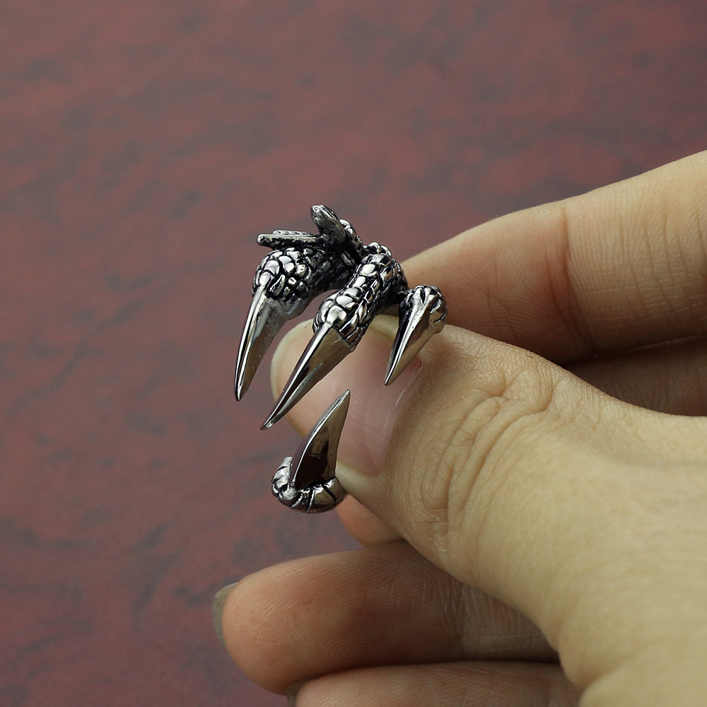 Men Stainless Steel Claw Ring Vintage Open Cool Wild Dragon Claw Rings Gothic Punk Biker
