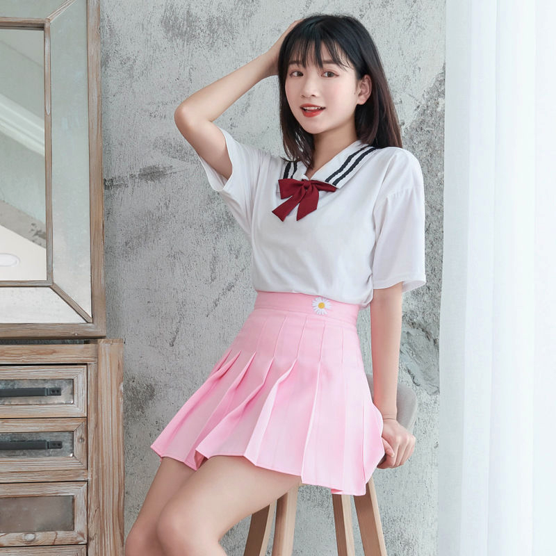 Korean Fashion Y2k Summer Women Skirts Sweet Strawberry Embroidery Pleated High Waist Kawaii Girl Student Short Mini 220317