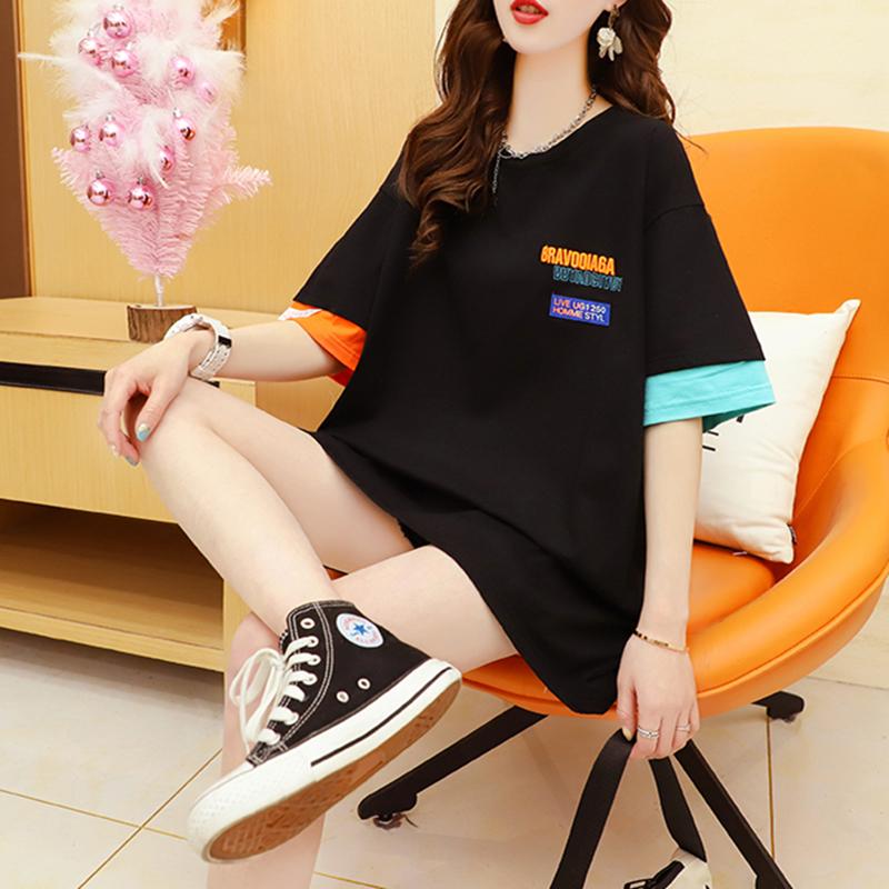 Women's T-Shirt Cotton Stitching Summer Print Women's Short-sleeved Mid-length Korean Loose Casual Top ClothingWomen's, Black
Women's T-Shirt Cotton Stitching Summer Print Women's Short-sleeved Mid-length Korean Loose Casual Top ClothingWomen's, Black