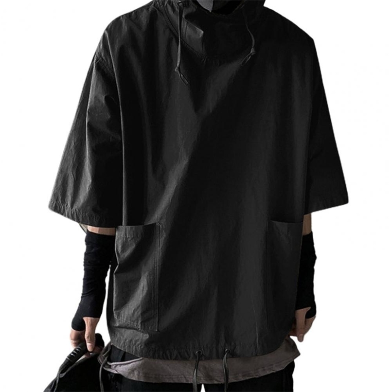 Hooded T shirt Summer Korean Half Sleeve Pullover Top Soft Large Pockets Loose Men Tshirt Streetwear 220728, Black
Hooded T shirt Summer Korean Half Sleeve Pullover Top Soft Large Pockets Loose Men Tshirt Streetwear 220728, Black