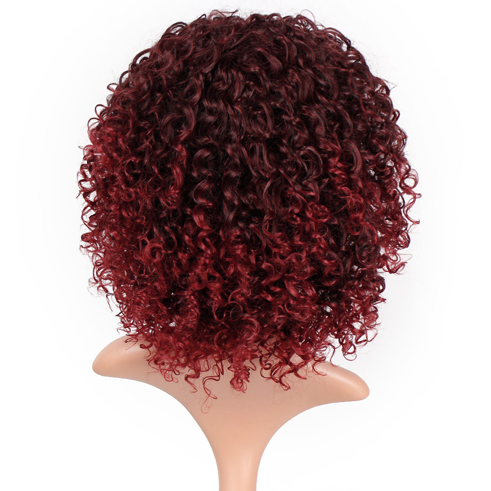 Fashion Afro Curly Blond Color Short Wave Wig for Women High Temperature Fiber wave wig Wine red /Blond black
