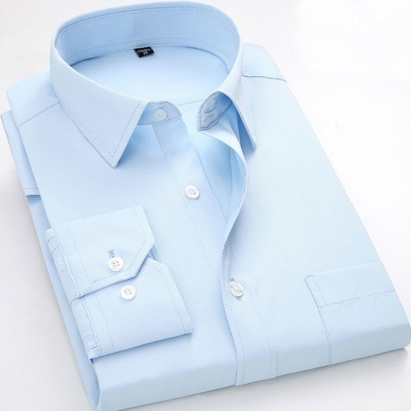 Men Dress Shirt Fashion Twill Solid Business Clothing Formal Long Sleeve with Chest Pocket Male Social Casual 220322