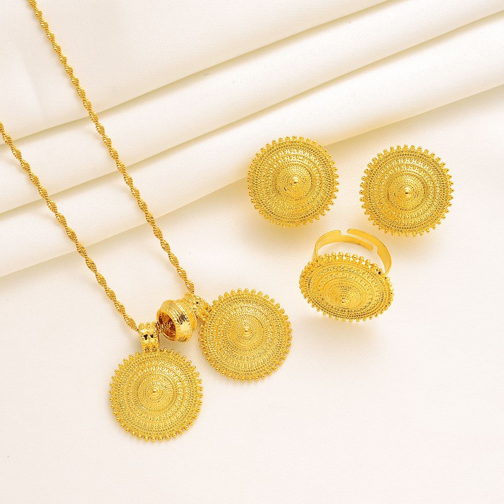 Ethiopian Traditional Jewelry set Necklace Earrings Ring Ethiopia Fine solid Gold Eritrea Women039s Habesha Wedding party Gift