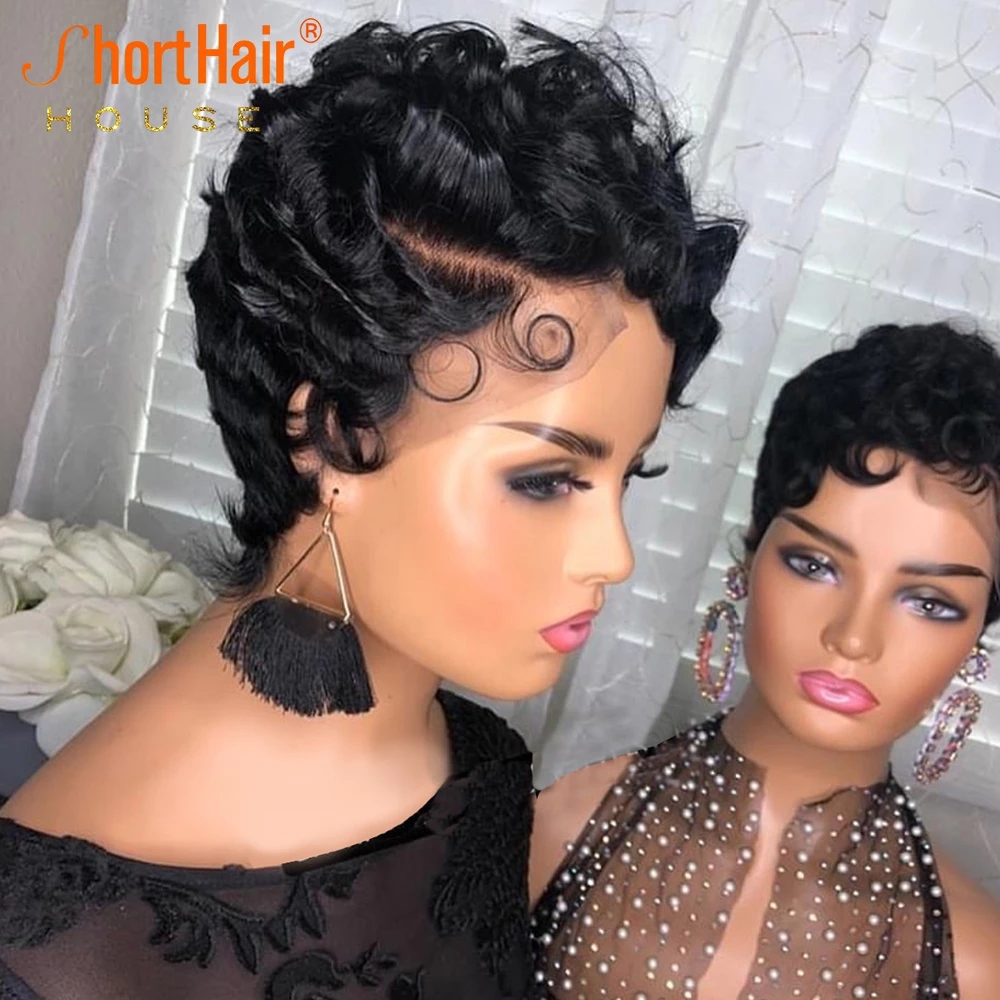 1b 33 Brown Short Bob None Lace Frontal Wig Curly Human Hair Wigs for Women Honey Blonde Pixie Cut Wig Glueless