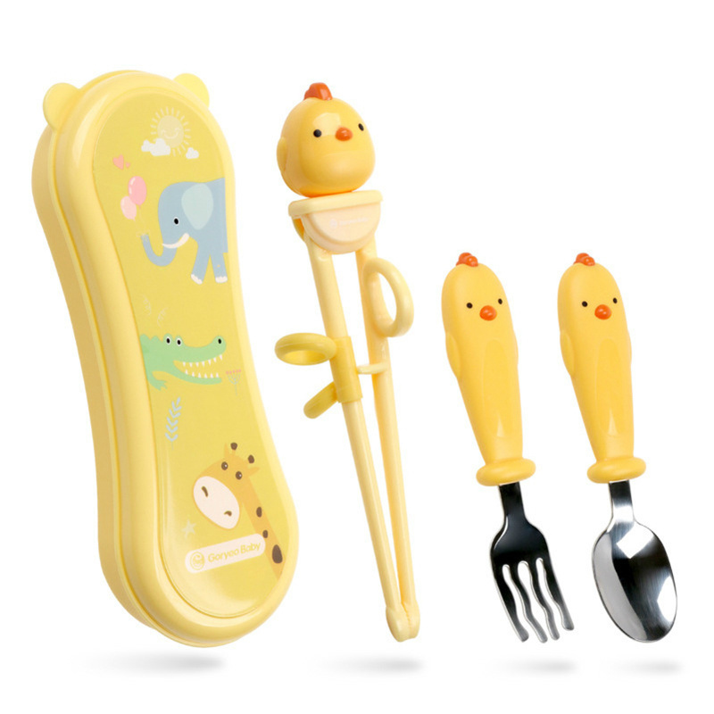 Kids Chopsticks Cartoon Training Children Spoon Fork Set Stainless Steel Kids Eating Utensils Toddler Baby Flatware Accessories 220512