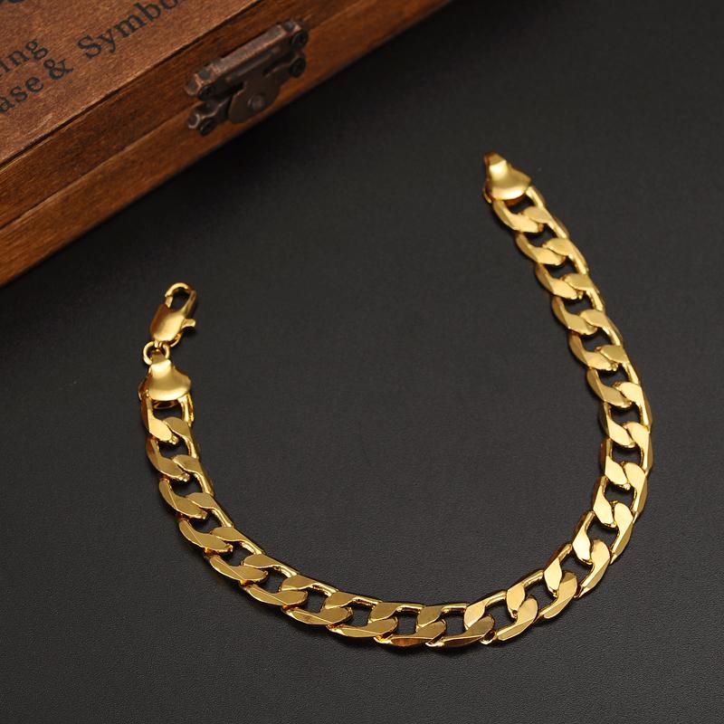 Bangle Gold Bracelets 21CM Figaro Chain & Link Trendy Women Men Jewelry Wholesale Wedding Bridal Gifts PartyBangle