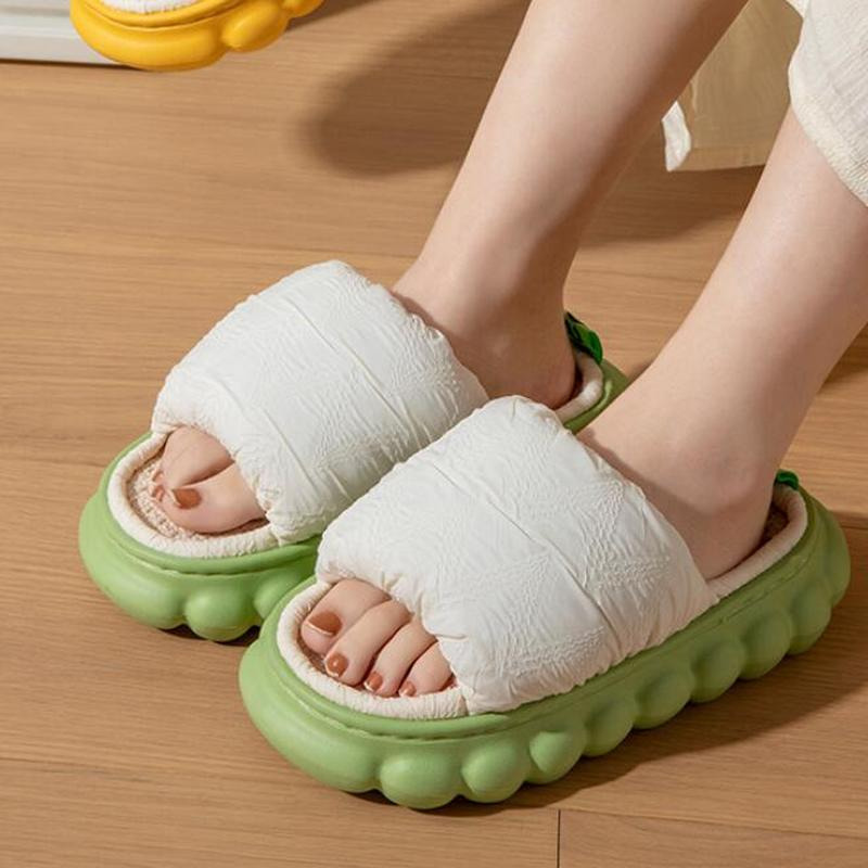 womens cloud slippers shoes breathable cottom linen female indoor home slippers eva thick bottom comfortable soft woman slides