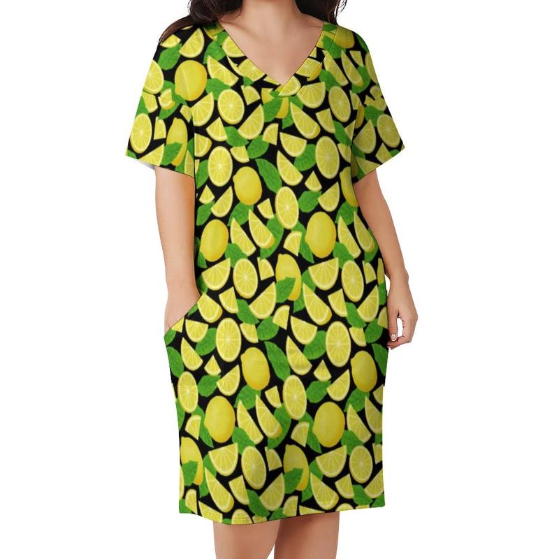 Plus Size Dresses Lemon Print Casual Dress Holiday Green Leaves Kawaii Womens V Neck Street Fashion 5XLPlus, Style-6
Plus Size Dresses Lemon Print Casual Dress Holiday Green Leaves Kawaii Womens V Neck Street Fashion 5XLPlus, Style-6