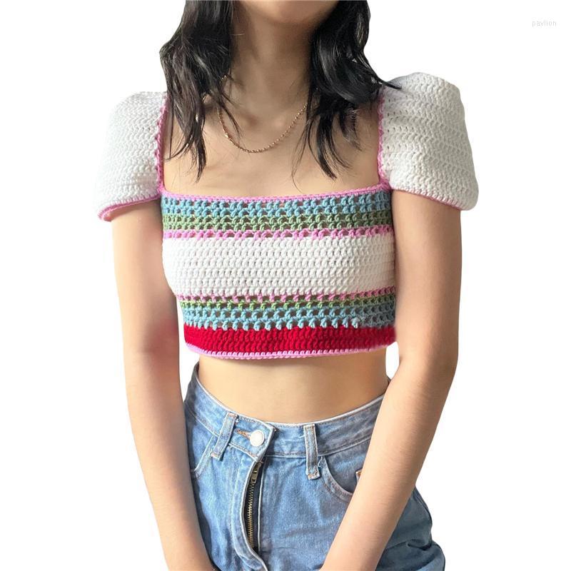 Women' Tanks & Camis 2000s Stripe Square Collar Crop Tops Y2k Women Puff Short Sleeve Back Lace Up Knitwear Grunge Fairy Core T Shirt Sweat, As photo shows
Women' Tanks & Camis 2000s Stripe Square Collar Crop Tops Y2k Women Puff Short Sleeve Back Lace Up Knitwear Grunge Fairy Core T Shirt Sweat, As photo shows