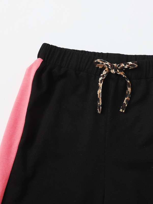 Girls Leopard and Colorblock Print Pullover & Sweatpants Set SHE