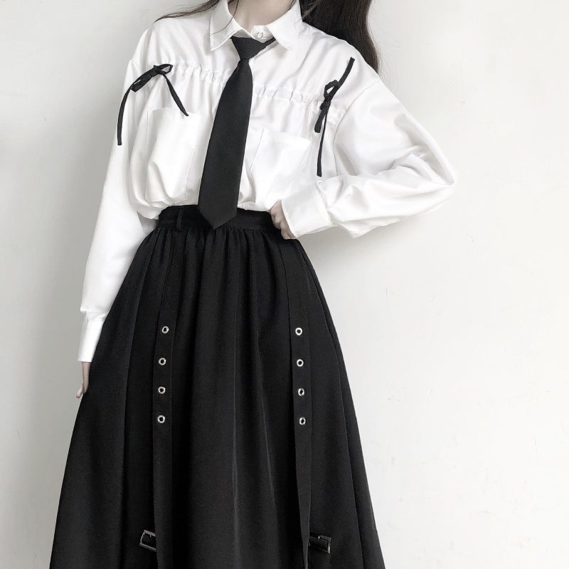 Spring/Autumn Women Skirts High Waist Student Korean Style Dark Vintage Ruffle Long A-line Fashion 220322