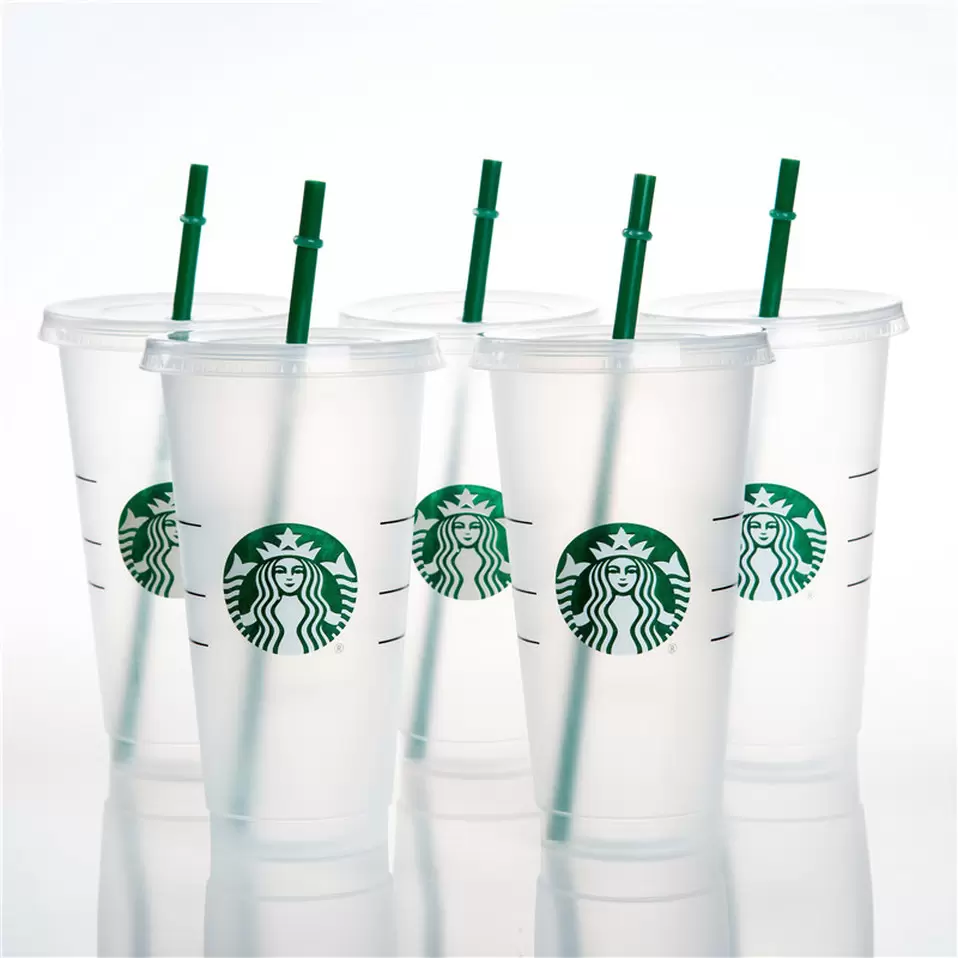 

DHL Mermaid Goddess Starbucks 24oz/710ml Plastic Mugs Tumbler Reusable Clear Drinking Flat Bottom Pillar Shape Lid Straw Cups mug 915, Only plastic straw