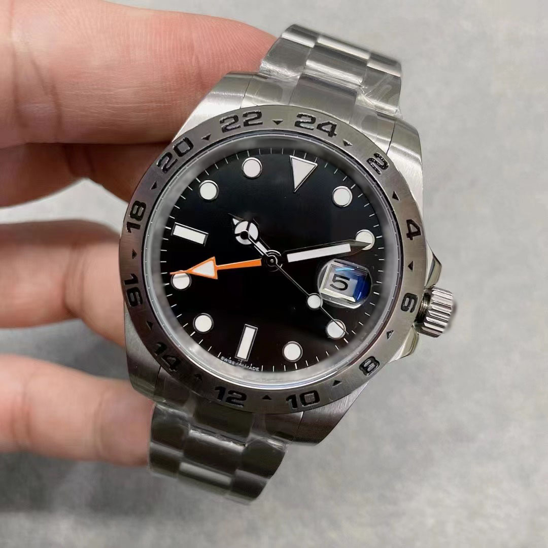 Men's watch automatic Mechanical 24-hour scale outer ring dual time zone display GMT magnifying glass calendar Fixed Design orange luminous needle roles watches mens, Carton
Men's watch automatic Mechanical 24-hour scale outer ring dual time zone display GMT magnifying glass calendar Fixed Design orange luminous needle roles watches mens, Carton