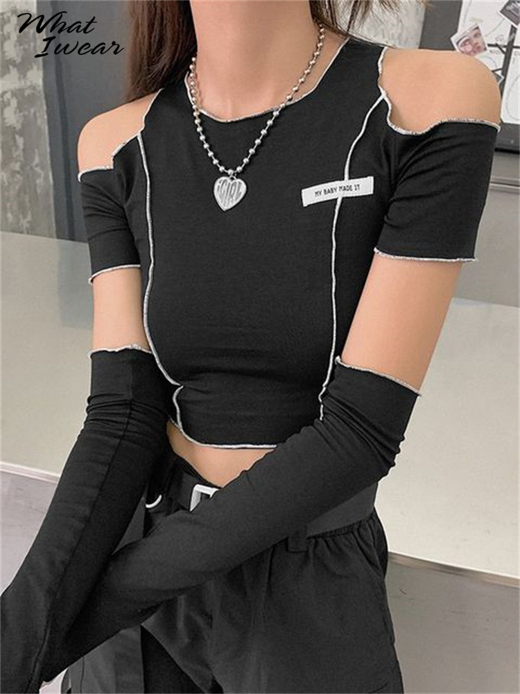 Goth Dark Women T shirts Kpop Y2kBlack Gothic Crop Tops Open Shoulder Sleeve Harajuku Korean Casual Fashion Hip Hop Tee 220714, Black
Goth Dark Women T shirts Kpop Y2kBlack Gothic Crop Tops Open Shoulder Sleeve Harajuku Korean Casual Fashion Hip Hop Tee 220714, Black