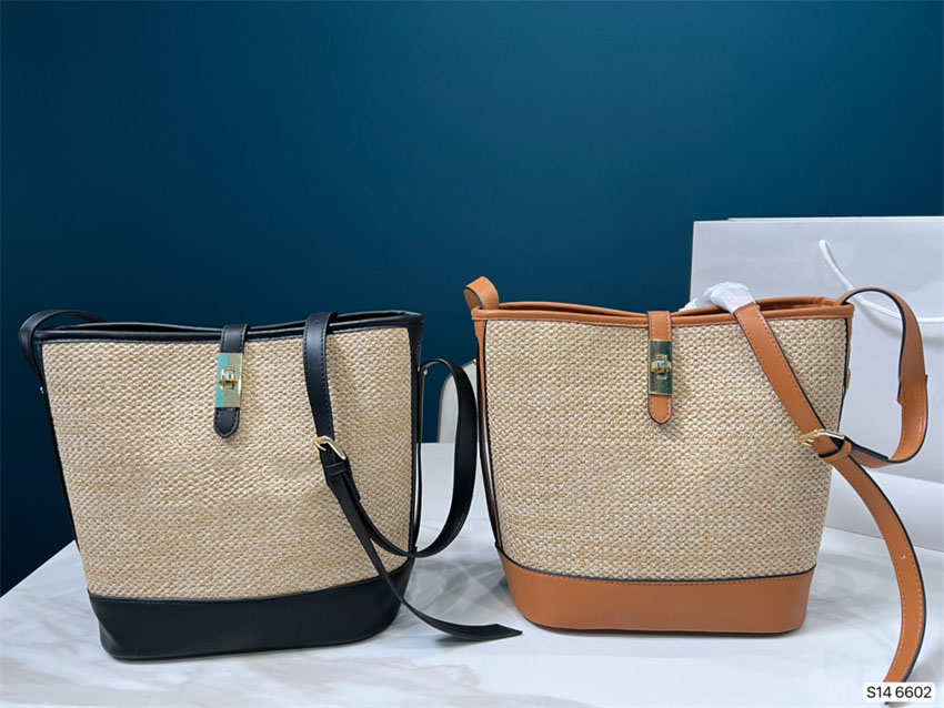 Fashion Women's Shoulder Bags Designer Drawstring Classic Raffia Woven Bucket Bag In Palm Leaves and Calfskin Small Handbags High Quality Crossbody Bag Totes Purses, Black
Fashion Women's Shoulder Bags Designer Drawstring Classic Raffia Woven Bucket Bag In Palm Leaves and Calfskin Small Handbags High Quality Crossbody Bag Totes Purses, Black