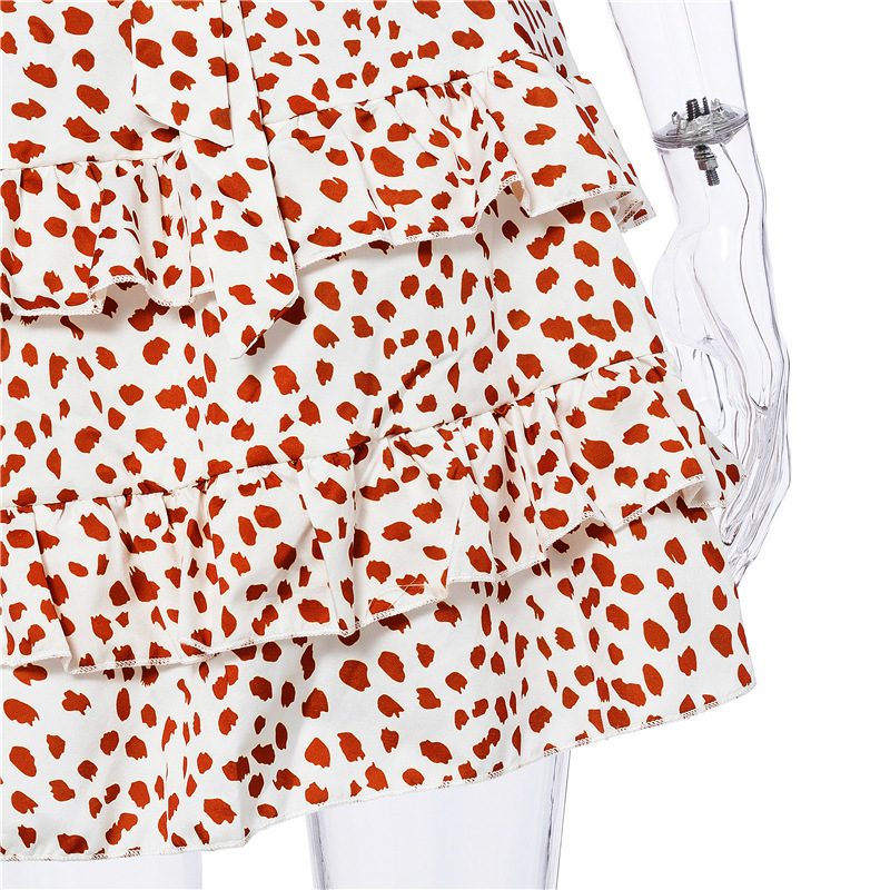 Leopard dot dress women casual beach dress summer autumn boho dresses one shoulder ruffled vestidos lady boho dress 220511