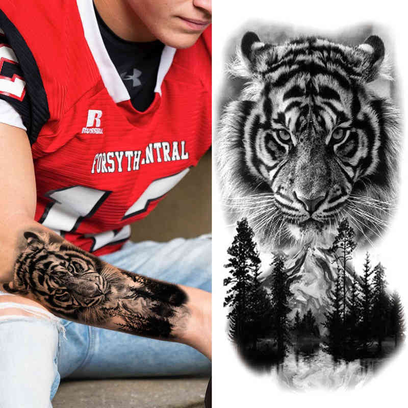 NXY Temporary Tattoo Forest Tiger s for Men Women Kids Lion Skull Cross Sticker Black Compass Skeleton Tatoos Leg Thigh 0330