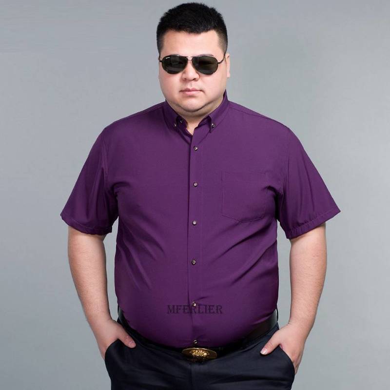 14XL 160KG summer men dress shirt short sleeve large size 150KG oversize formal office Business wedding shirts mferlier purple 220322