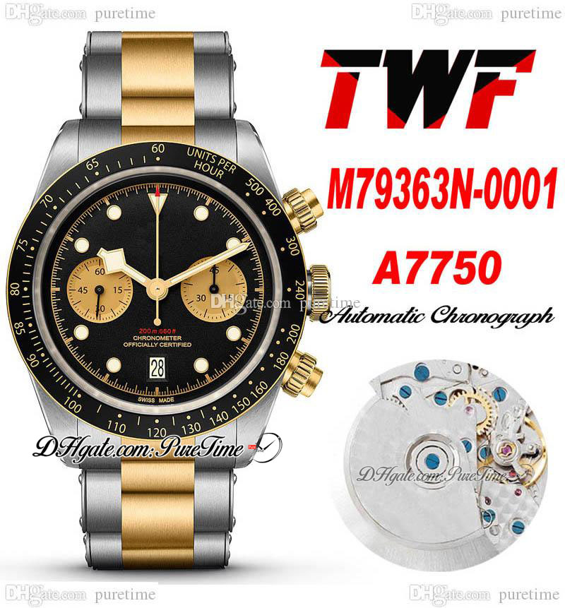 TWF 41mm 79363 ETA A7750 Automatic Chronograph Mens Watch Two Tonne Black Dial Champagne Subdial Stainless Steel Bracelet Watches Super Edition Puretime C3, Customized waterproof service
TWF 41mm 79363 ETA A7750 Automatic Chronograph Mens Watch Two Tonne Black Dial Champagne Subdial Stainless Steel Bracelet Watches Super Edition Puretime C3, Customized waterproof service