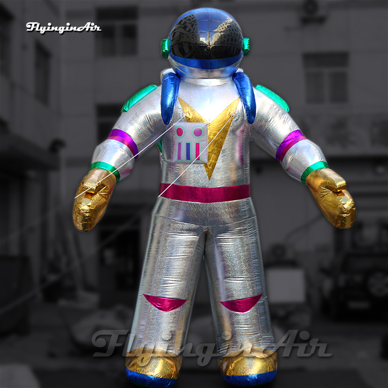 Personalized Inflatable Astronaut Space Sailor Model 4m Shiny Air Blow Up Standing Spaceman Balloon For Stage Show
