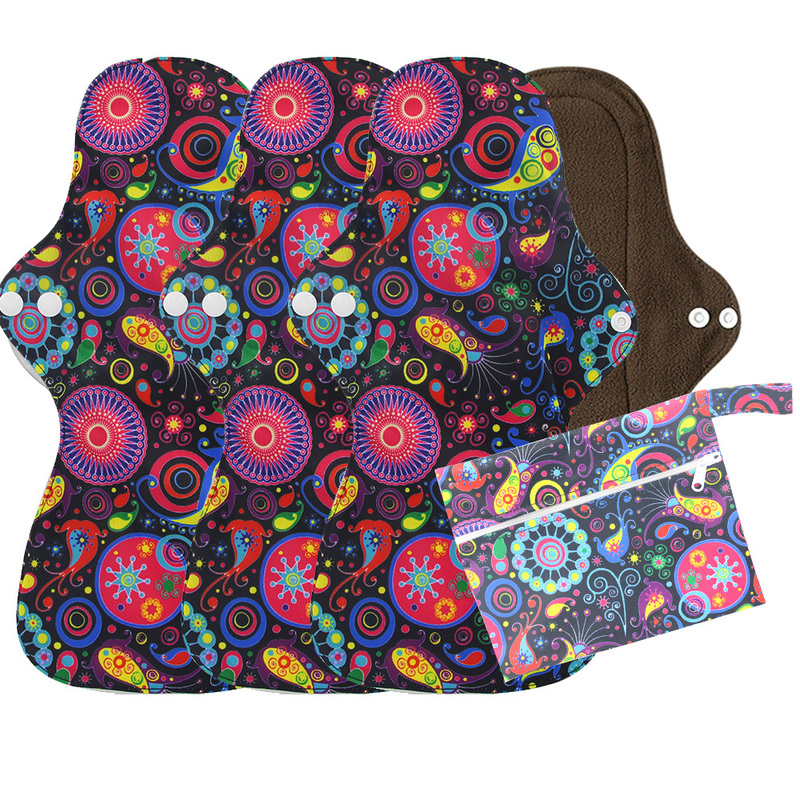 Heavy Flow Reusable Bamboo Charcoal Menstrual Pads Szie XL Sanitary Pads Washable Mama Sanitary Towel Pad 4pcs+1 wet bag 220512
