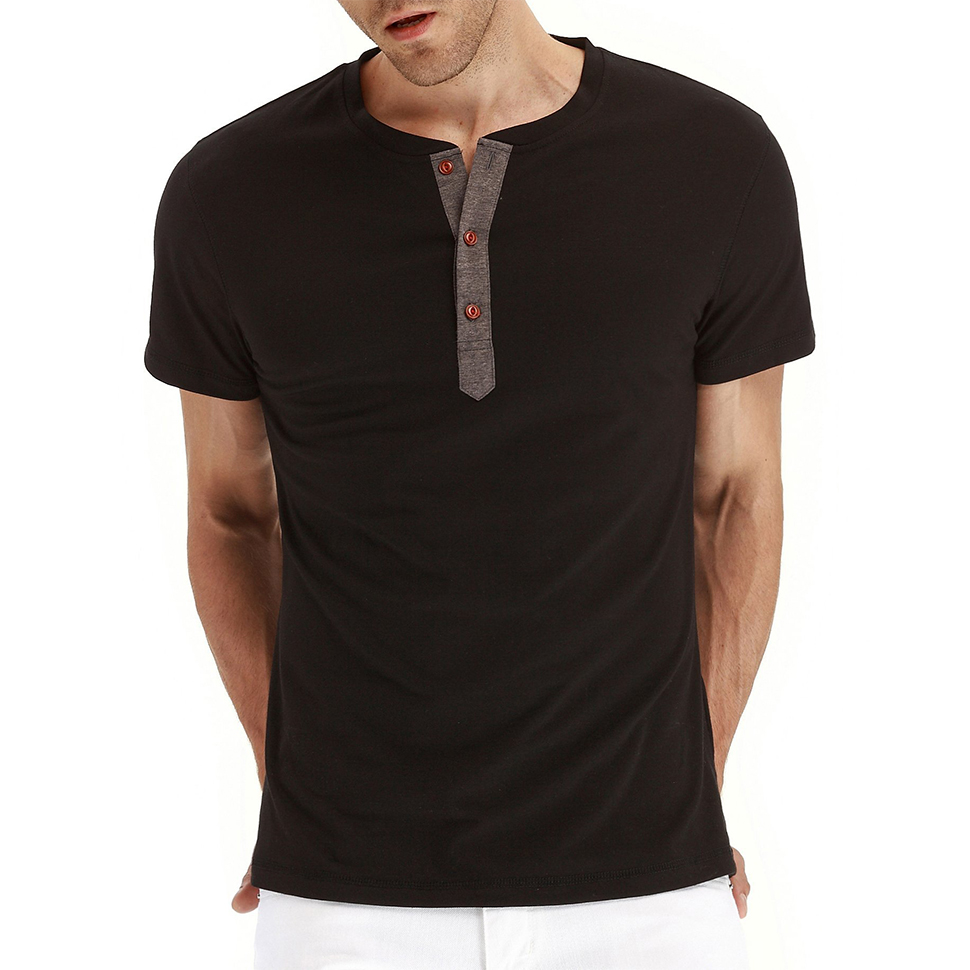Summer Men Casual Shirts Round Collar Henley Shirt Short Sleeve T-Shirt Cotton Slim Tee