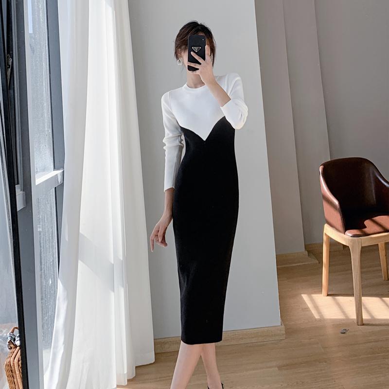 Casual Dresses Women' Autumn And Winter Korean High-end Temperament Round Neck Long Sleeve Black White Stitched Knitting Fashion DressC
Casual Dresses Women' Autumn And Winter Korean High-end Temperament Round Neck Long Sleeve Black White Stitched Knitting Fashion DressC