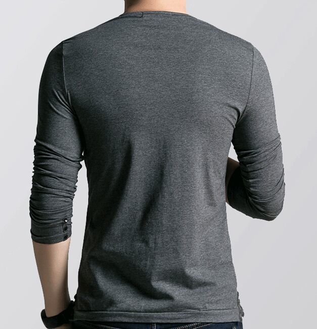 YSMILE Y #112 Cotton Grey Mens Long Sleeve Tie Clasp V solid heart-shaped base autumn sweater T blood slim Lycra cotton shirt 220322