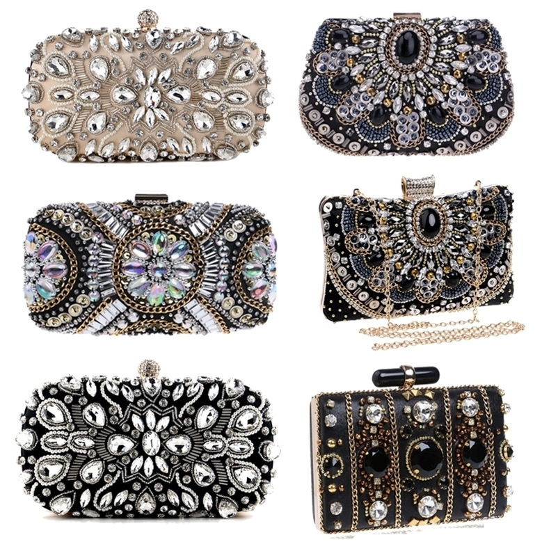 Womens Evening Bag Party Wedding Clutch For Bridal Exquisite Crystal Ladies Handbag Apricot Sier Wallet 220630
