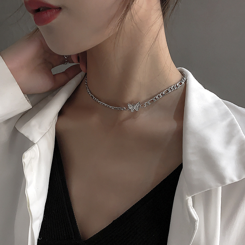 Zircon Butterfly Pendant Choker Light Luxury Aesthetic Niche Clavicle Silver-plated Necklace Jewelry Women Gifts