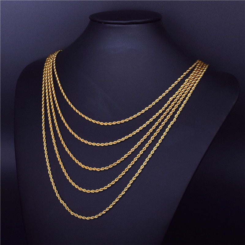 4MM Metal 18K Gold Plated Metal Cooper Woved Rope Chain Necklace for Men Women Nice Jewelry Gift 16 18 20 inch Wholesale Price
