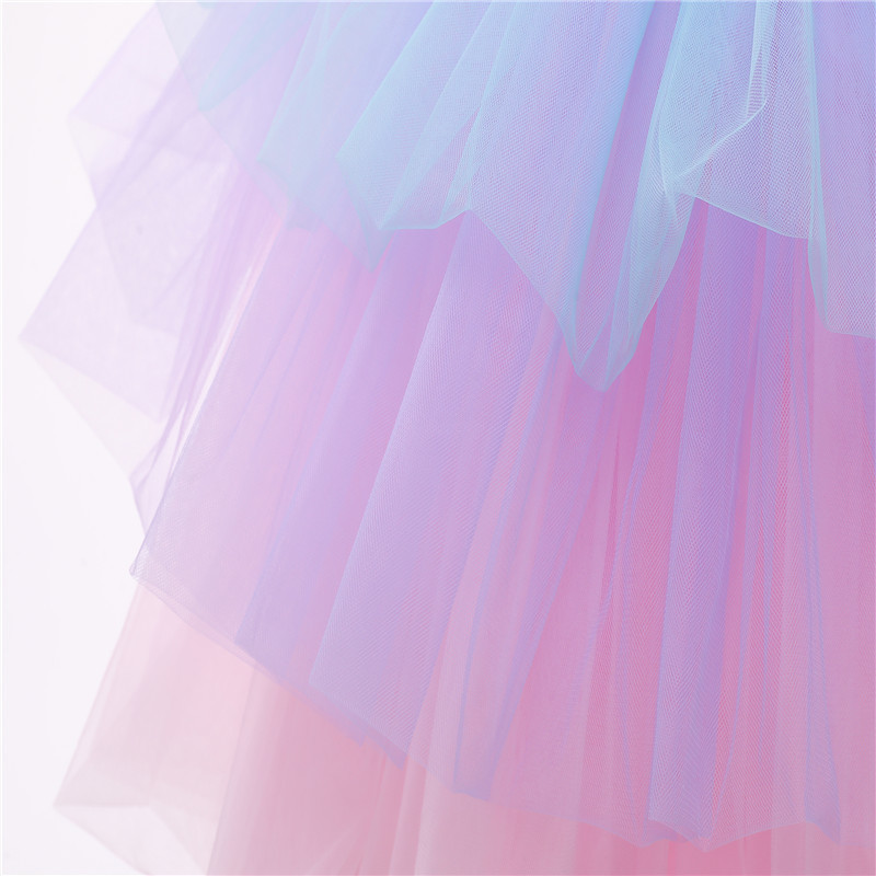 Girls Formal Princess Dress Kids Lace Tulle Rainbow Elegant Evening Party Cake Tutu Prom Gown Children Wedding Communion Costume 220707
