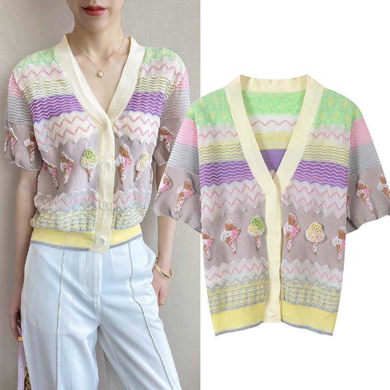 Women's Knits & Tees Summer Fresh Macaron Color Corrugated Knit Bright Silk Cardigan V-Neck Short Sleeve Thin Ice Pull Femm WomenWomen's, Lavender
Women's Knits & Tees Summer Fresh Macaron Color Corrugated Knit Bright Silk Cardigan V-Neck Short Sleeve Thin Ice Pull Femm WomenWomen's, Lavender