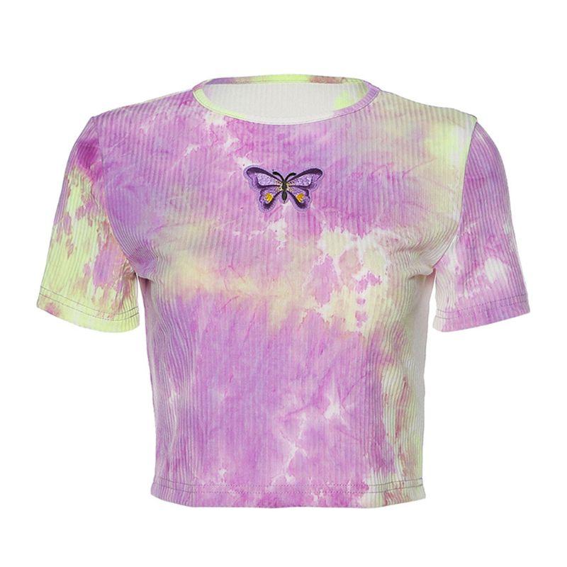 Women's Tanks & Camis Short Sleeve Round Neck Butterfly Embroidery Fashion Tie-dye Printed Crop Top, As pic
Women's Tanks & Camis Short Sleeve Round Neck Butterfly Embroidery Fashion Tie-dye Printed Crop Top, As pic