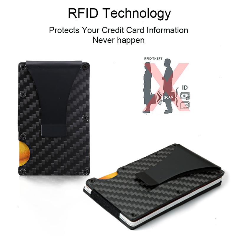 Carbon Fiber Card Holder Mini Slim Wallet Men Aminum Metal Rfid Magic Small Thin Male Purses Money Bag Vallet