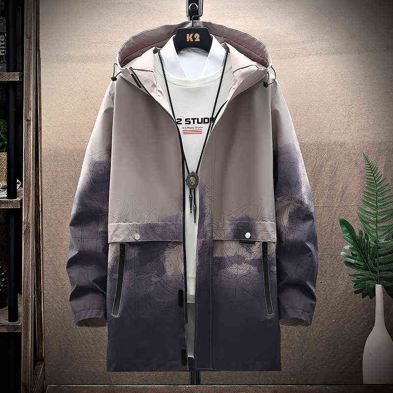 Spring and Autumn Jacket Men Casual Hip-Hop Jacket Mid-Length Men Jacket Harajuku Patchwork Gradient Printing Windbreaker Men Z250912