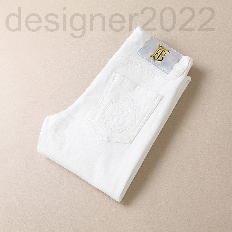 Men's Jeans designer fashion brand men's casual white jeans in spring and summer of 14HE
