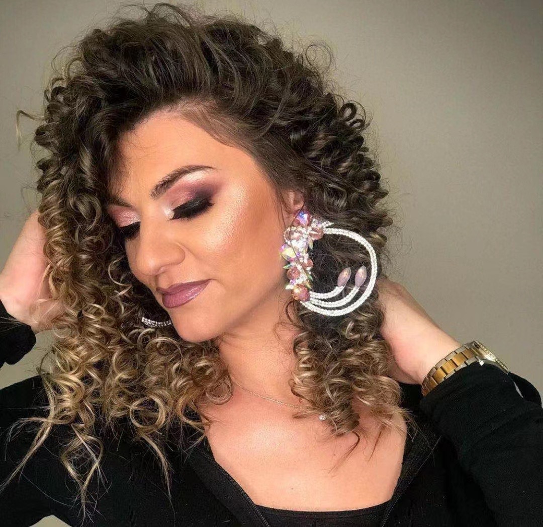 New in Vintage Bling Korean Big Heart Hoop Drop Earrings for Women Pentagram Long Tassel Luxury Crystal Fashion Dangle Ear Birthday ValentineJewelry G