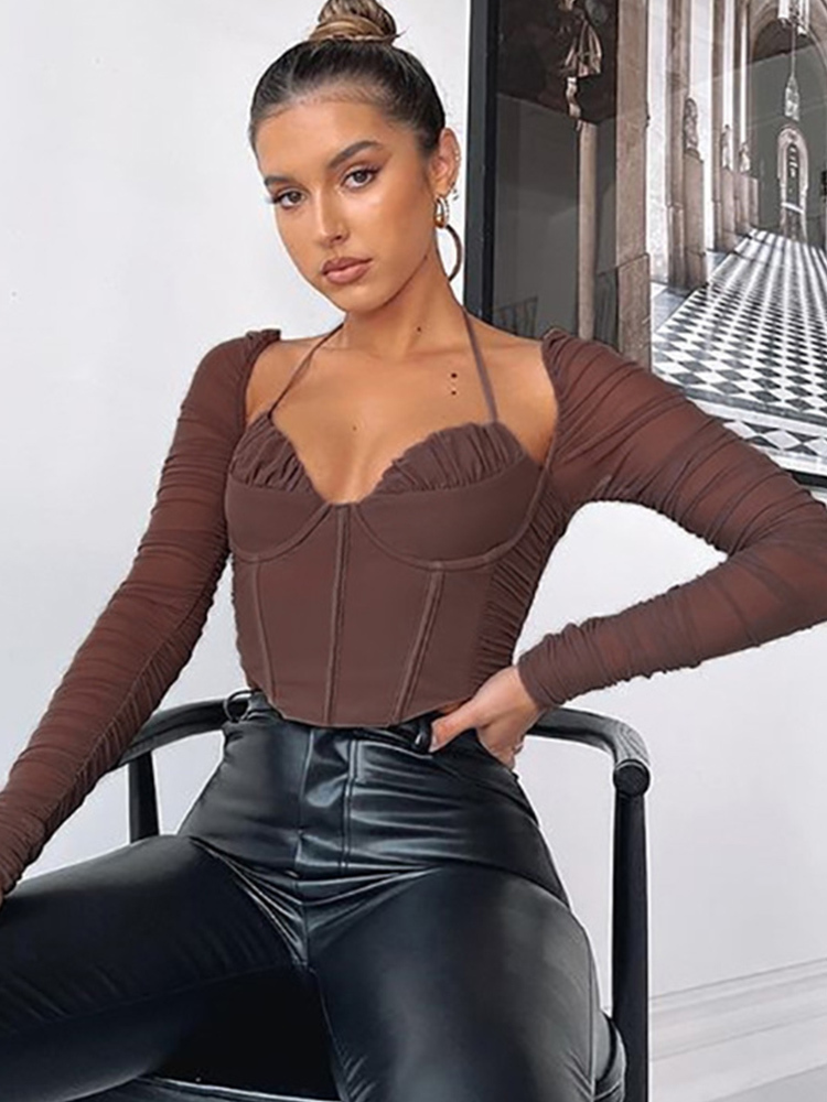 High Quality Summer Corset Top Women Y2k s Blue Boycon Crop Off The Shoulder Sexy Mesh Outfits Girl Party Clubwear 220328