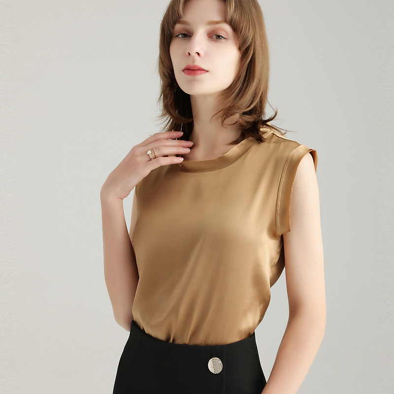 SuyaDream Women Silk Tanks 100%Real Satin Sleeveless Solid Tank Tops Summer Elegent Vests 220325