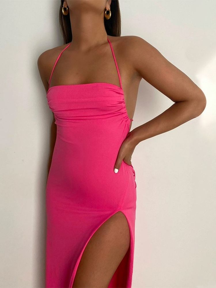 Green Maxi Dress Women Sexy Halter Backless Slim Dresses Summer Female Fashion Long Club Party Dress Beach Outfits 220511