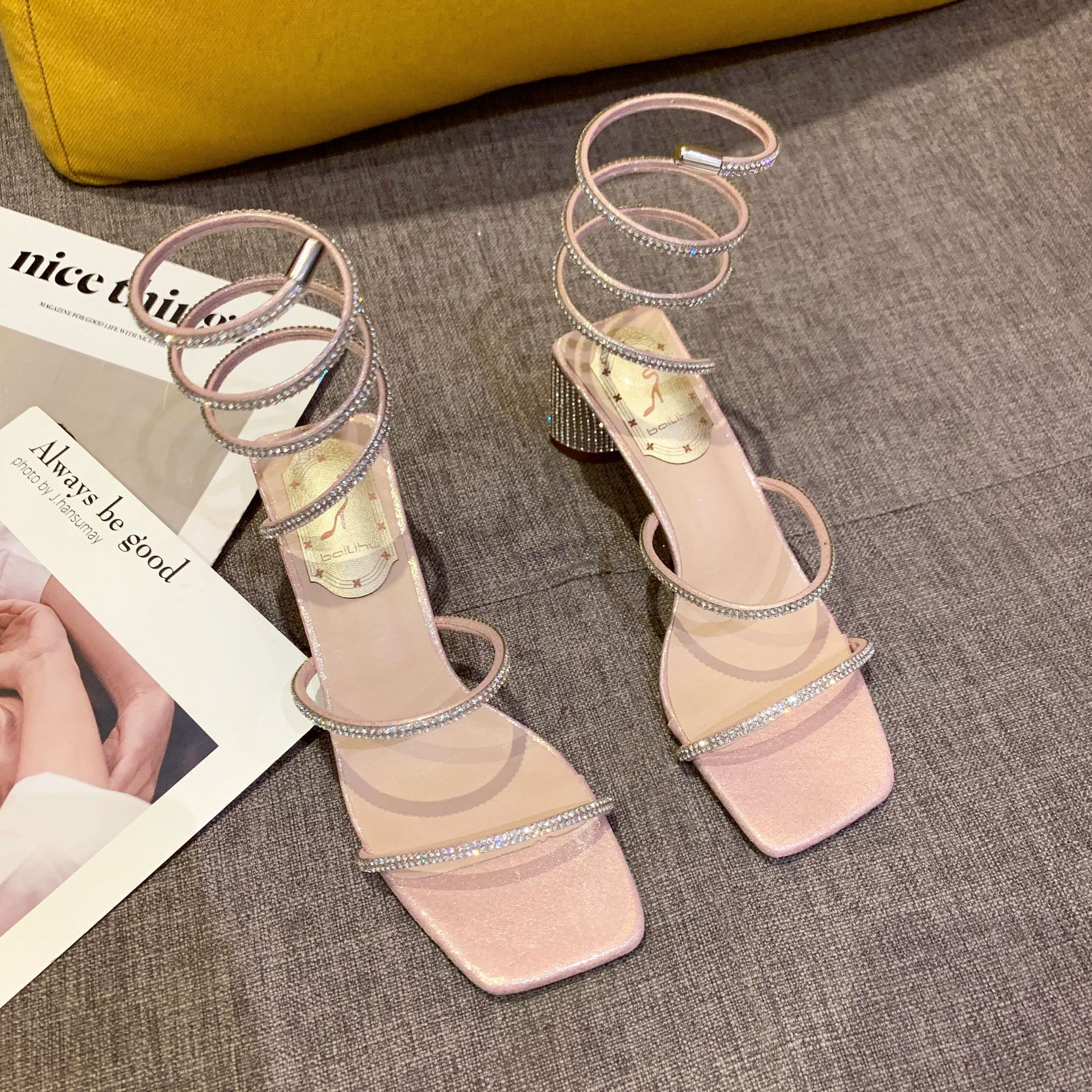 Women's 2022 New Sandals Thick Square Head Heel Shiny Winding Fairy Style Fashion Roman Sandals, Pink
Women's 2022 New Sandals Thick Square Head Heel Shiny Winding Fairy Style Fashion Roman Sandals, Pink
