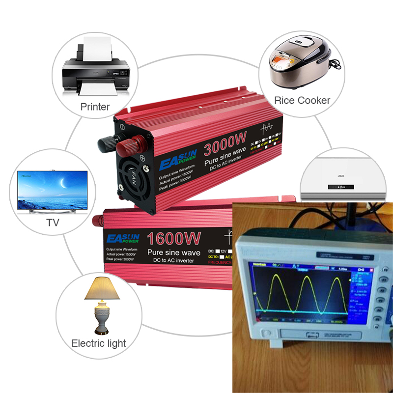 Pure Sine Wave Inverter 3000W 2200W 1600W 1000W Voltage DC 12V 24V To AC 110V 220V Transformer Power Converter Solar Inverter